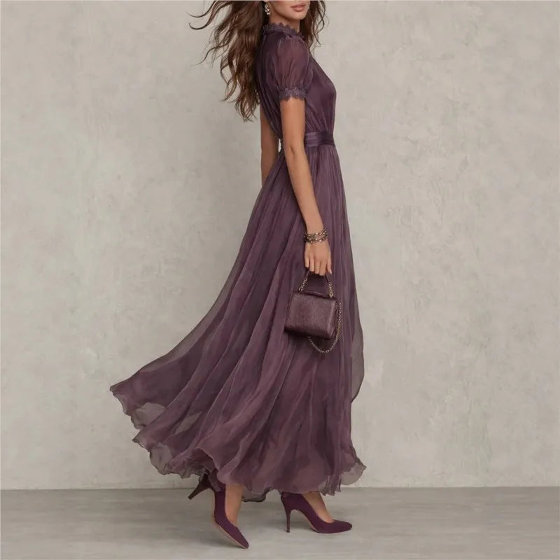 Treends Vintage Spliced Hollow Maxi Dress