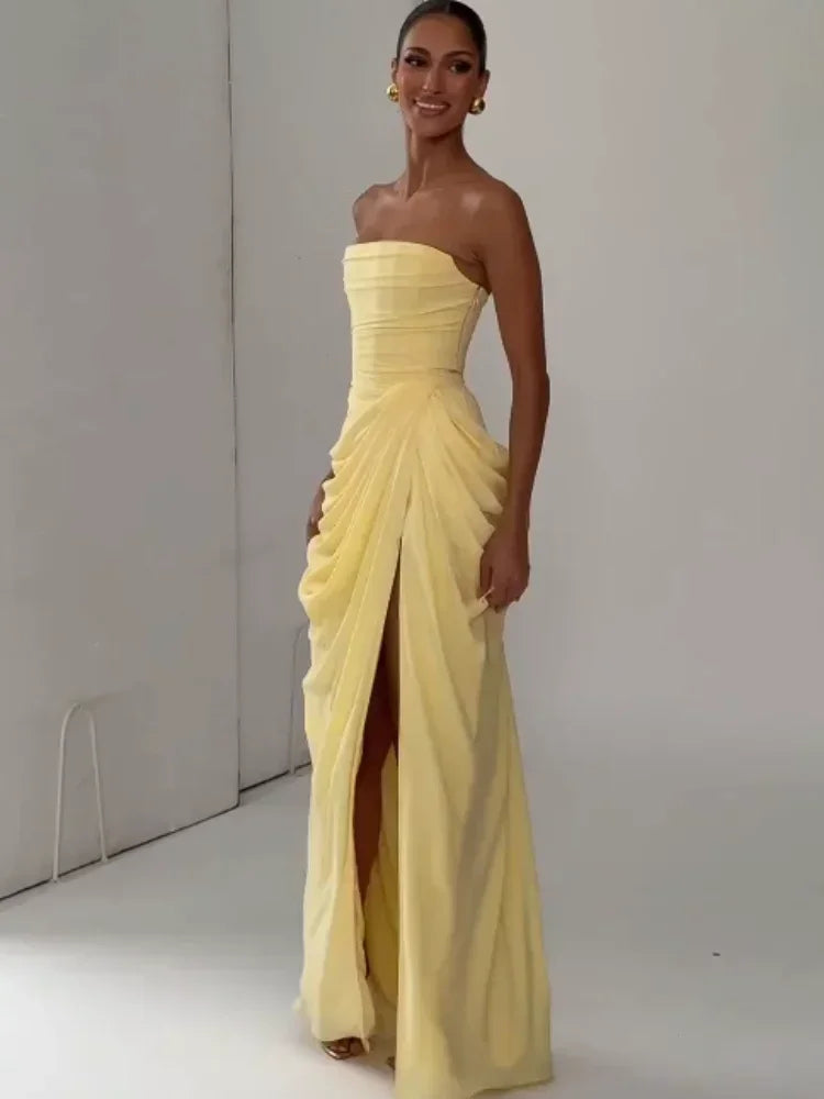 Treends Strapless Pleated Elegant Dress