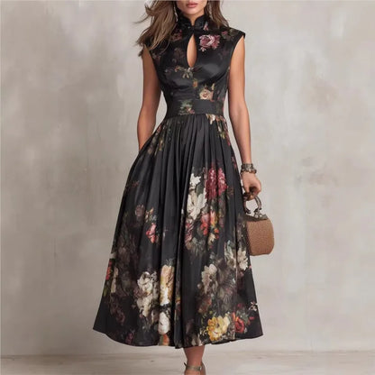 Treends Keyhole Floral Satin Dress