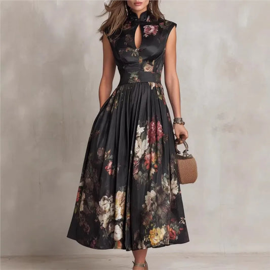 Treends Keyhole Floral Satin Dress