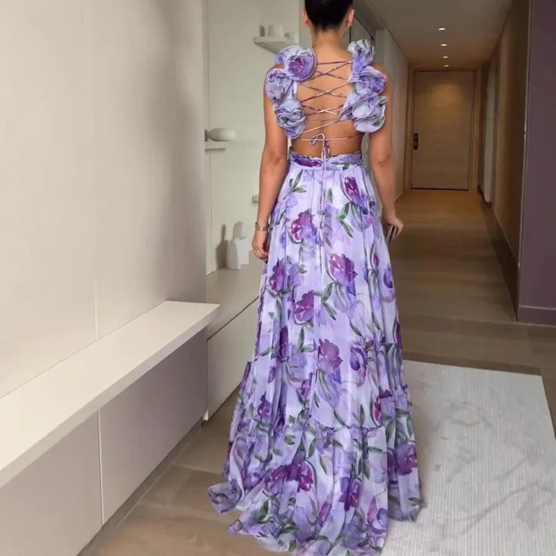 Treends Mercy Backless Long Floral Dress