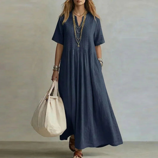 Treends Solid Cotton Linen Maxi Dress