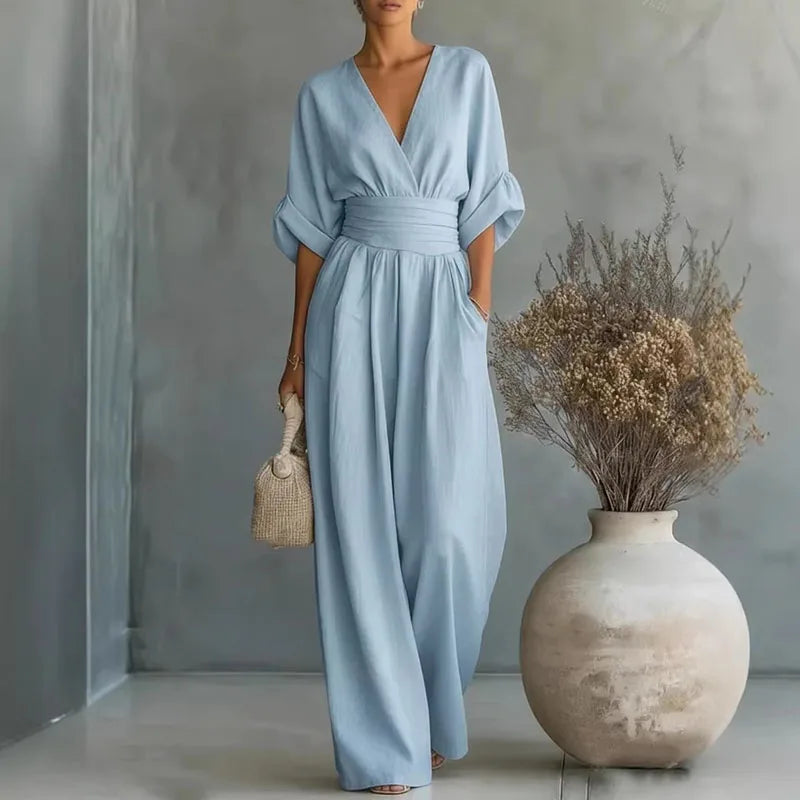 Treends Elegant Solid Wide Leg Rompers