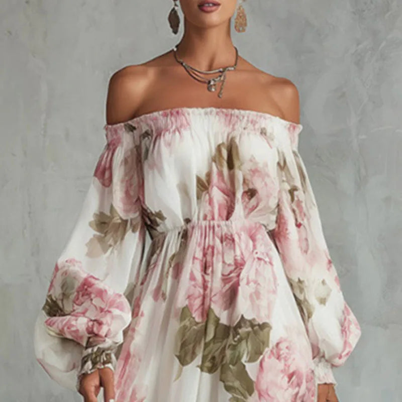 Treends Boho Off Shoulder Floral Maxi Dress