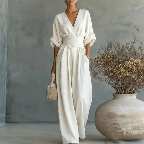 Treends Elegant Solid Wide Leg Rompers