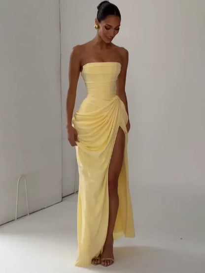 Treends Strapless Pleated  Elegant Dress