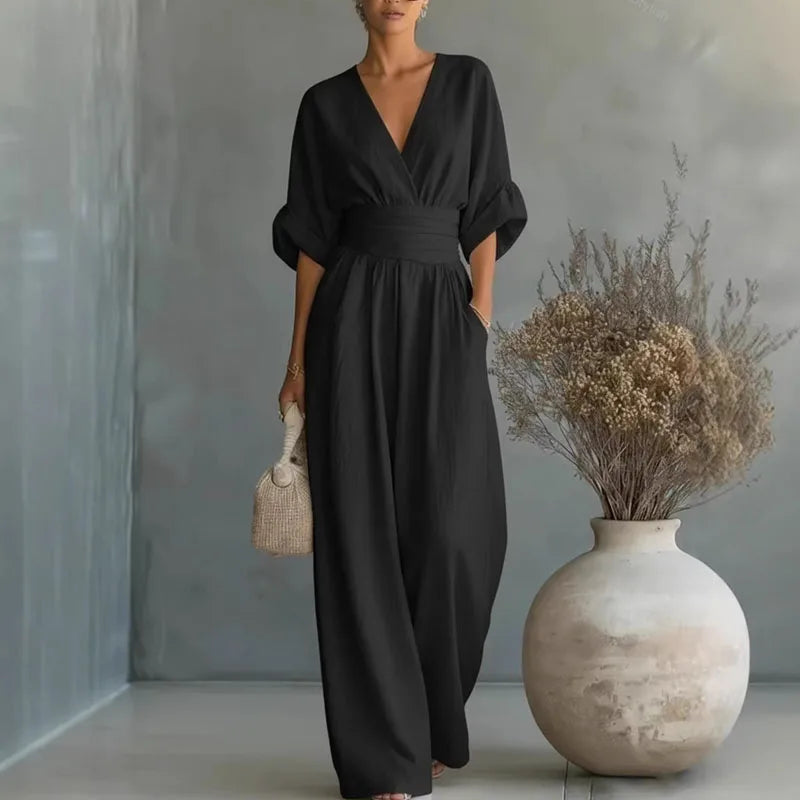 Treends Elegant Solid Wide Leg Rompers