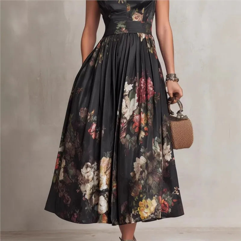 Treends Keyhole Floral Satin Dress