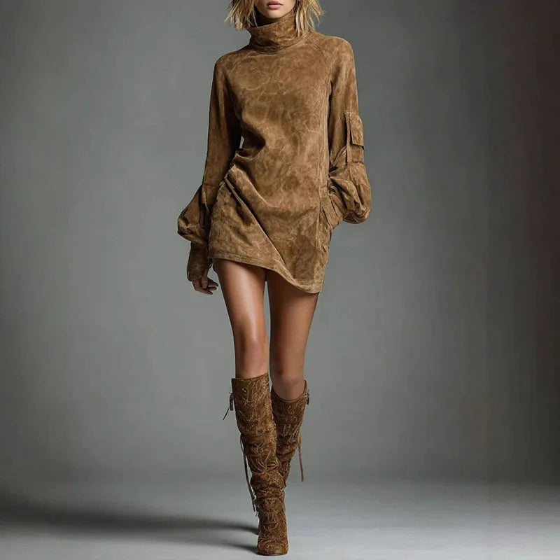 Treends Suede Mini Turtleneck  Dress
