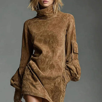 Treends Suede Mini Turtleneck  Dress