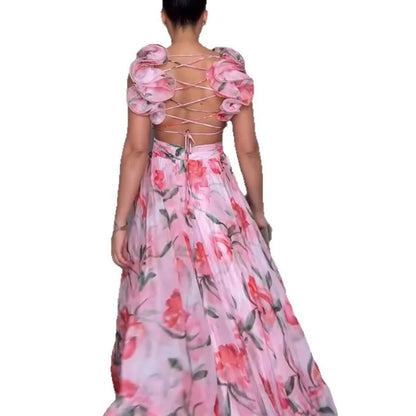 Treends Mercy Backless Long Floral Dress