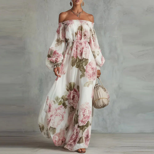 Treends Boho Off Shoulder Floral Maxi Dress