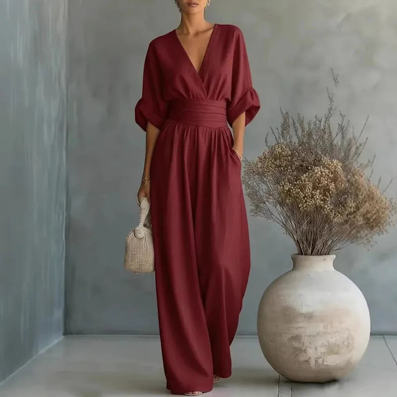Treends Elegant Solid Wide Leg Rompers