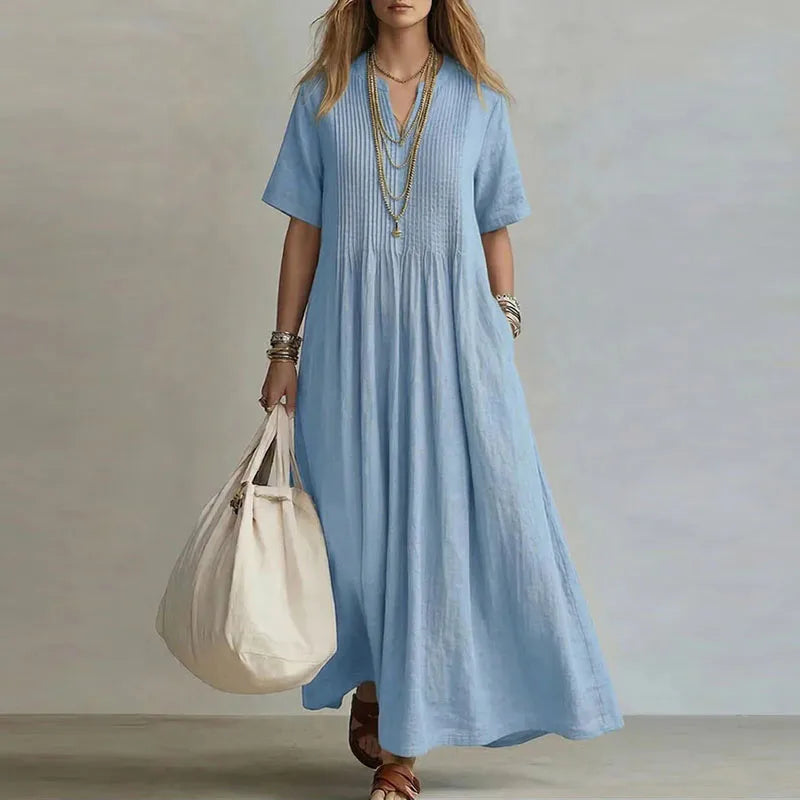 Treends Solid Cotton Linen Maxi Dress