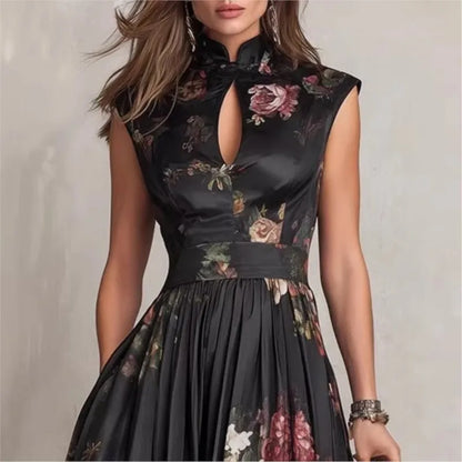 Treends Keyhole Floral Satin Dress