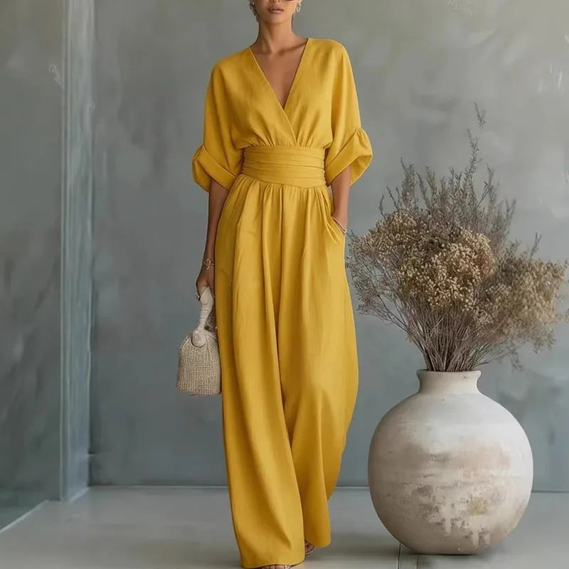 Treends Elegant Solid Wide Leg Rompers