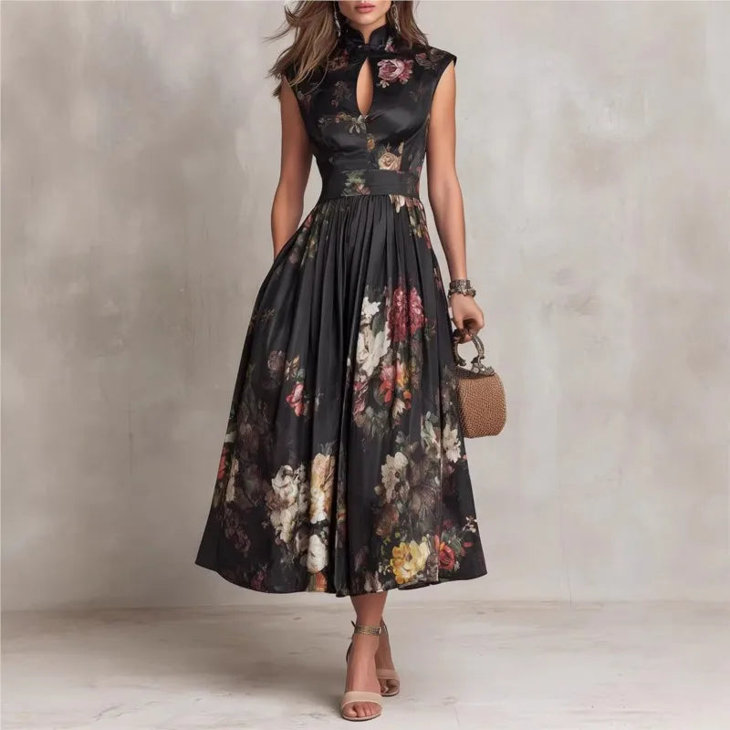 Treends Keyhole Floral Satin Dress