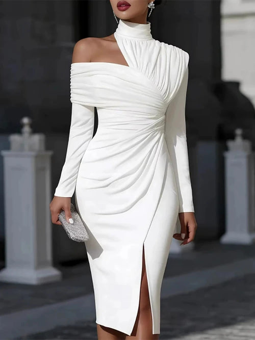 Treends Elegant Hight Waist Draped Dress