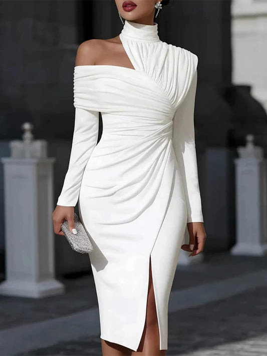 Treends Elegant Hight Waist Draped Dress