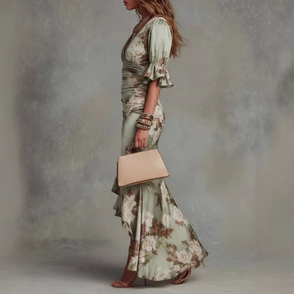 Treends Elegant Floral Satin Long Dress