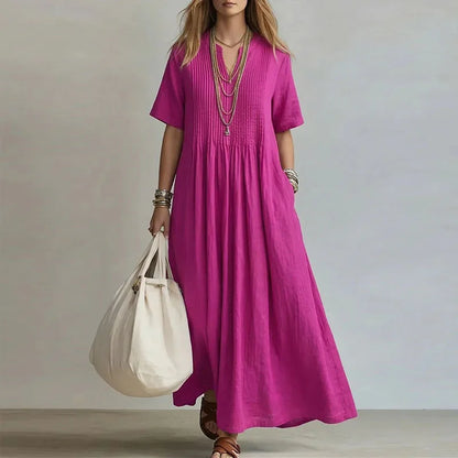 Treends Solid Cotton Linen Maxi Dress