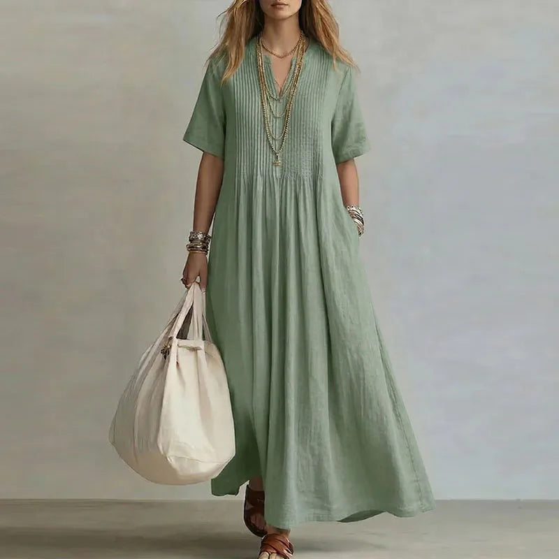 Treends Solid Cotton Linen Maxi Dress