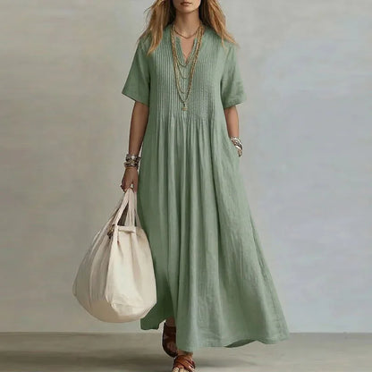 Treends Solid Cotton Linen Maxi Dress