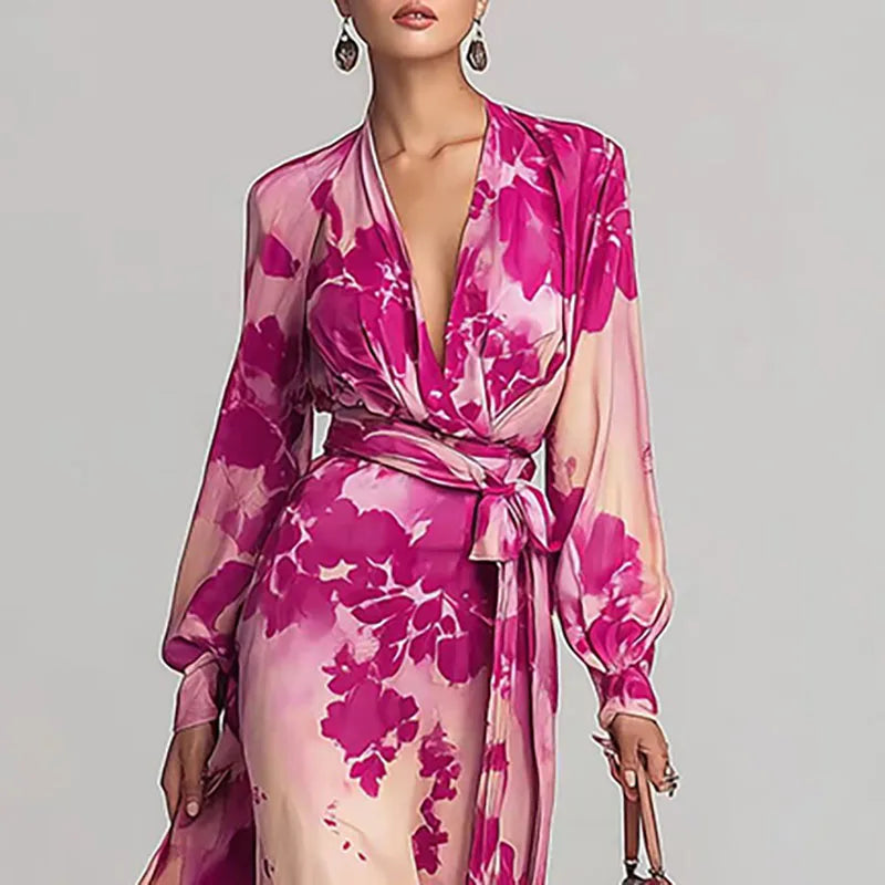 Treends Chic Mirage Floral V Neck Maxi Dress