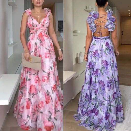 Treends Mercy Backless Long Floral Dress